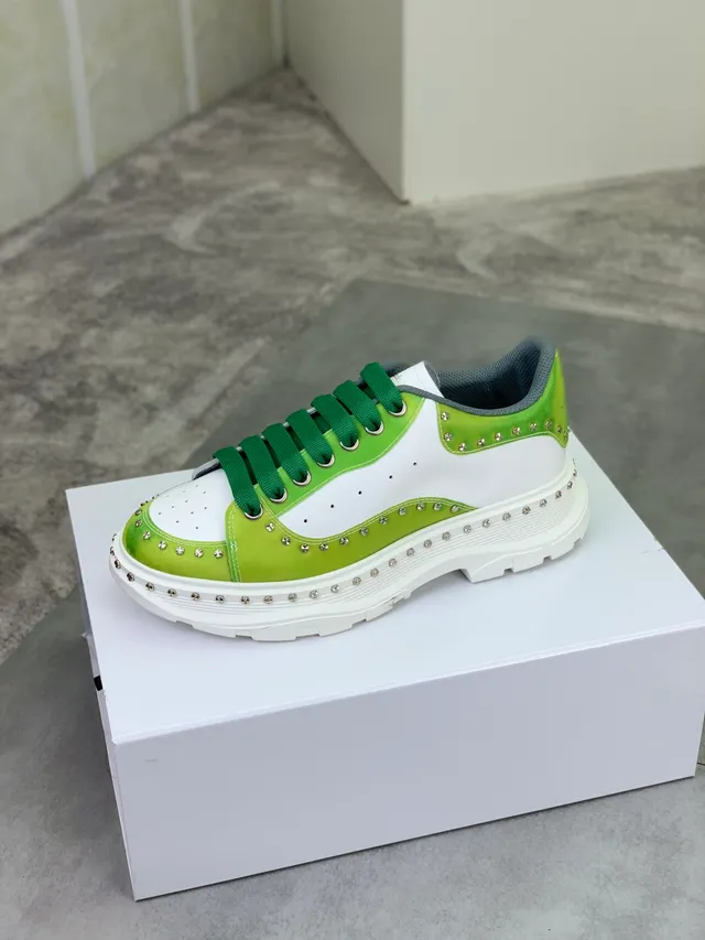 Alexander McQueen Oversized Sneaker White Lime Green Studded Platform Chunky Sneakers