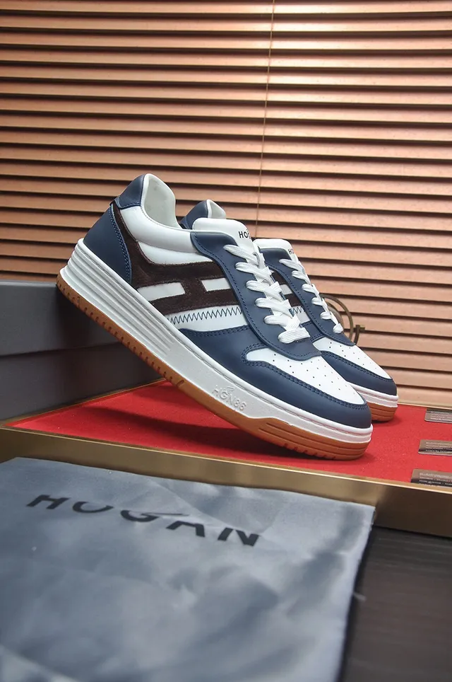 Hogan White Navy Layered Midsole Perforated Toe Cap Lifestyle Sneakers