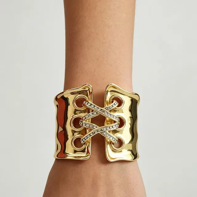 Gold-Tone Red Enamel Pavé Crystal Sculptural Openwork Ring