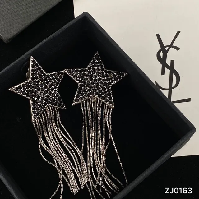 Saint Laurent Star Pavé Crystal Chain Fringe Earrings
