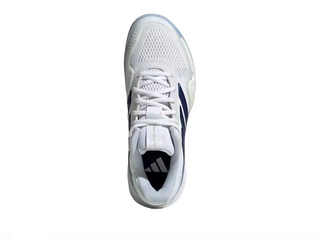 Adidas White and Navy Three-Stripe Mesh Performance Sneaker