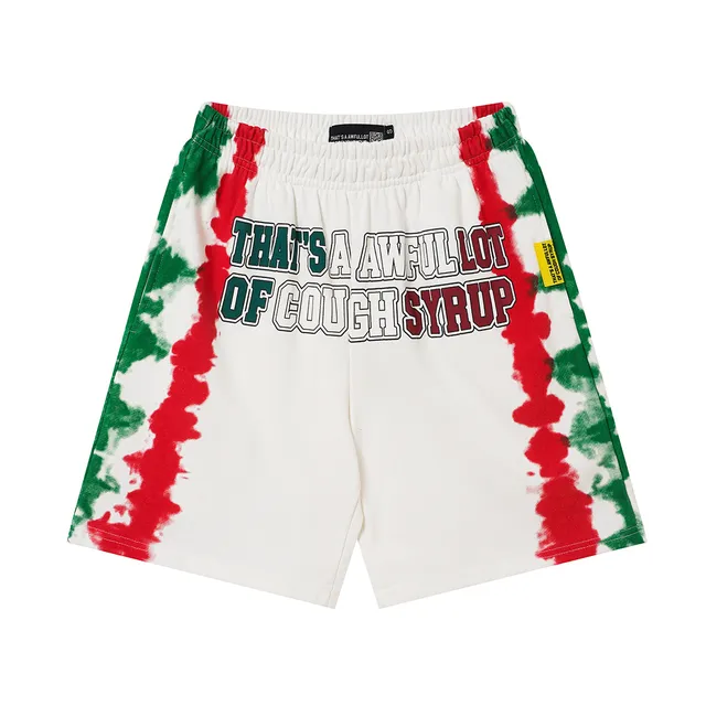 Multicolor Tie-Dye Side Panels Bold Vertical And Horizontal Text Graphics Shorts