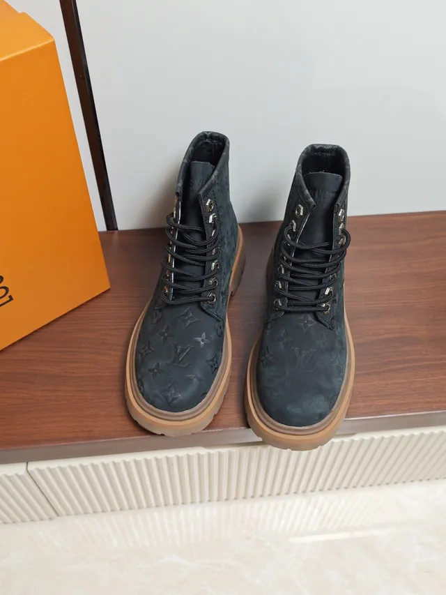 Louis Vuitton Monogram-Embossed Suede Ankle Boot
