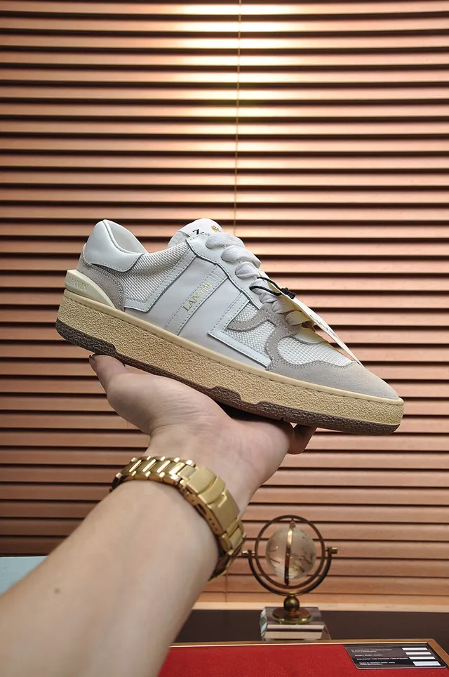 Lanvin White and Gray Mixed-Material Low-Top Lifestyle Sneakers