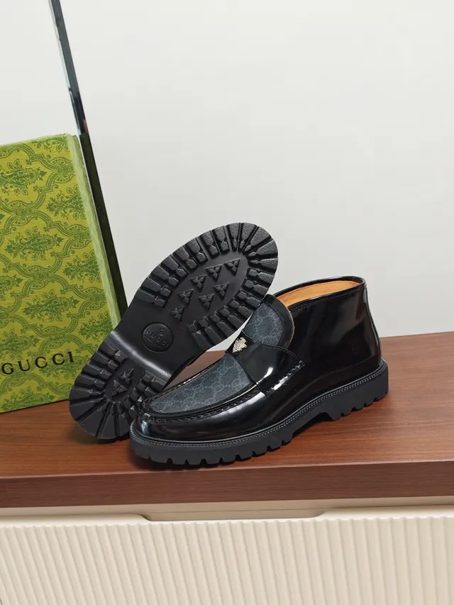 Gucci Horsebit 1955 Loafer Black Patent and GG Monogram Canvas Loafer