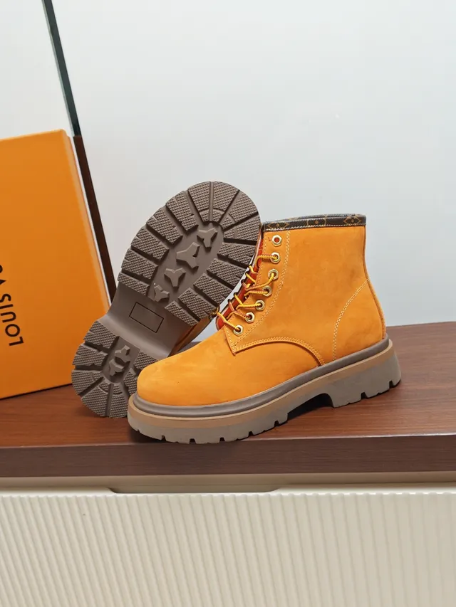 Louis Vuitton LV Trail Orange Brown Suede Upper Monogram-Trimmed Collar Work Boots