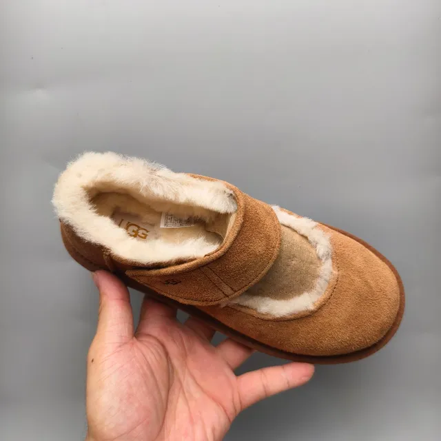 UGG Brown Beige Suede Upper Shearling-Lined Mary Jane Shoes
