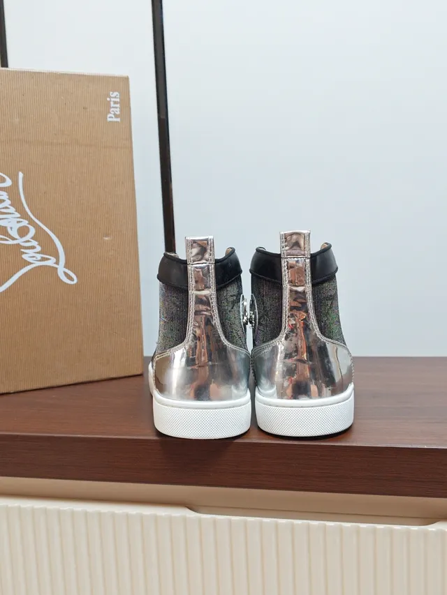 Christian Louboutin Lou Spikes Black White High-Top Studded Toe Cap Lifestyle Sneakers