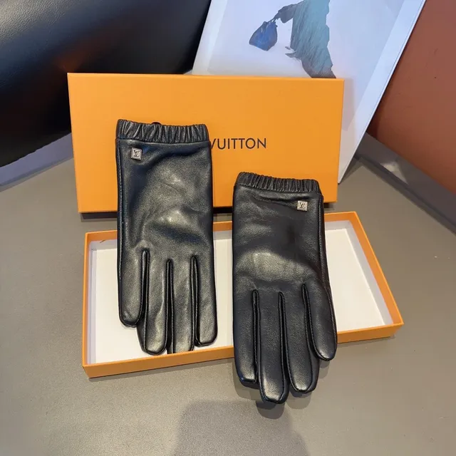 Louis Vuitton Black Ruched Elastic Cuff Leather Gloves