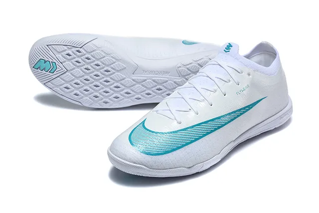 Nike White Blue Flyweave Upper Low-Cut Silhouette Indoor Soccer Shoes