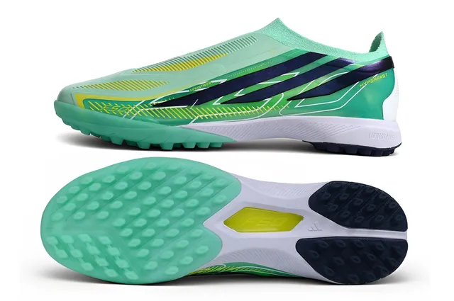 Adidas Green Blue Laceless Speed Collar Molded Studs Turf Soccer Shoes