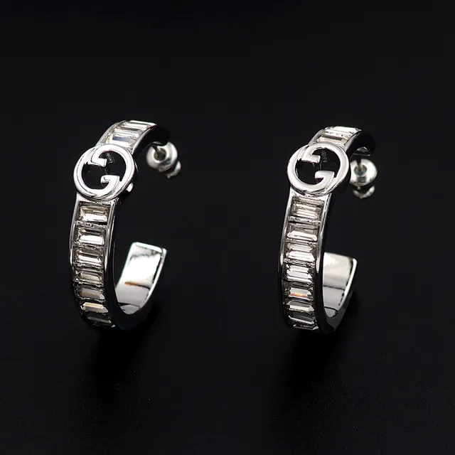 Gucci GG Marmont Baguette-Cut Stone Hoop Earrings
