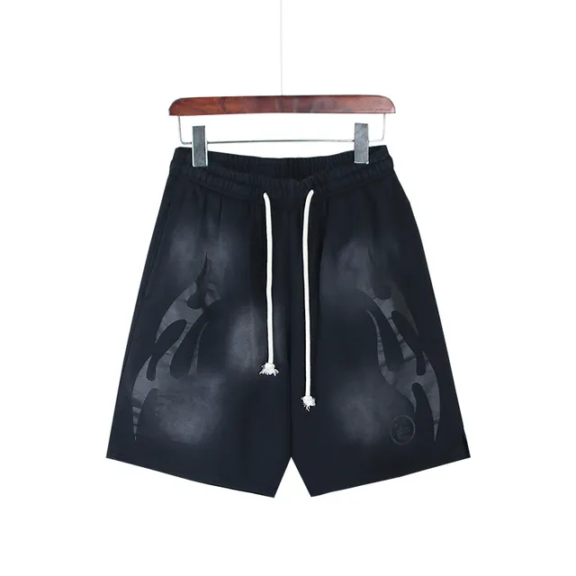 Black Gradient Flame Graphic Drawstring Waist Shorts