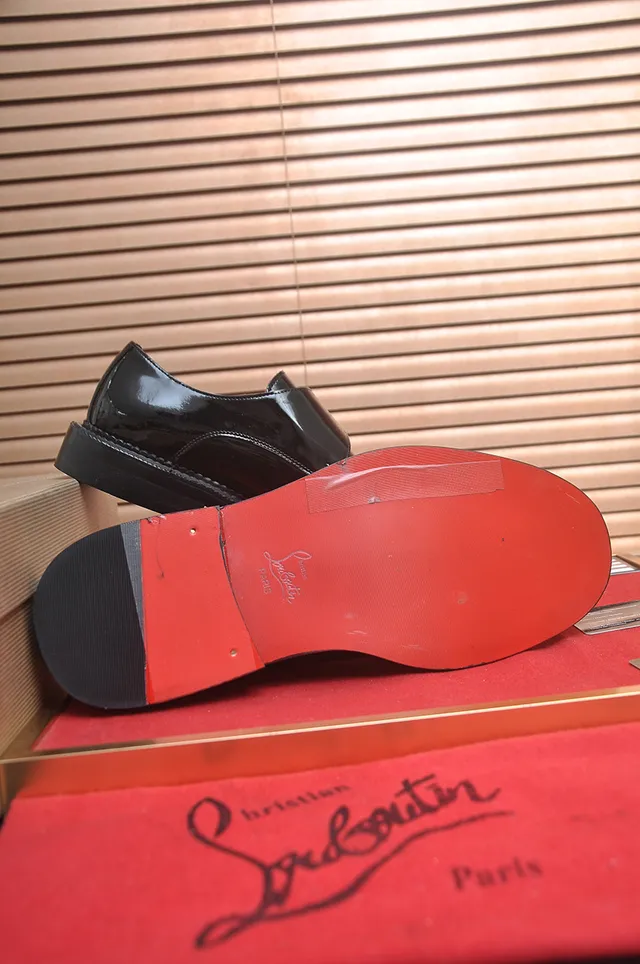 Christian Louboutin Black Red Glossy Patent Leather Single Strap Monk Shoes