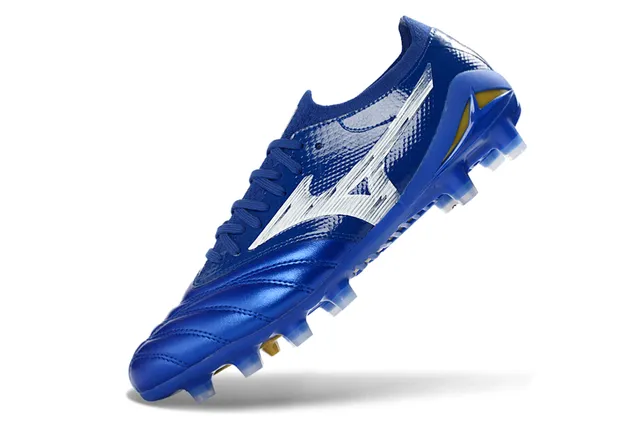 Mizuno Morelia Neo Metallic Blue White Yellow Firm-Ground Soccer Shoes