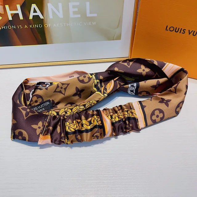 Louis Vuitton Brown Orange Twisted Knot Elasticated Back Silk Scarf