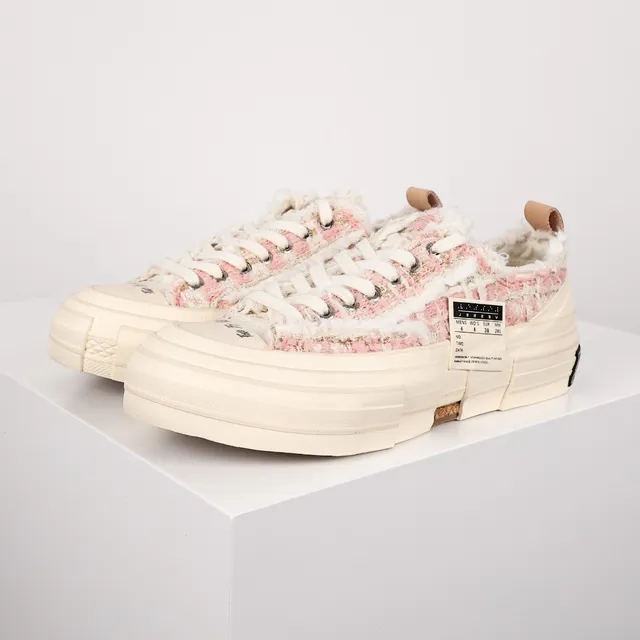JW Anderson Pink Beige Tweed Upper Layered Segmented Sole Lifestyle Sneakers