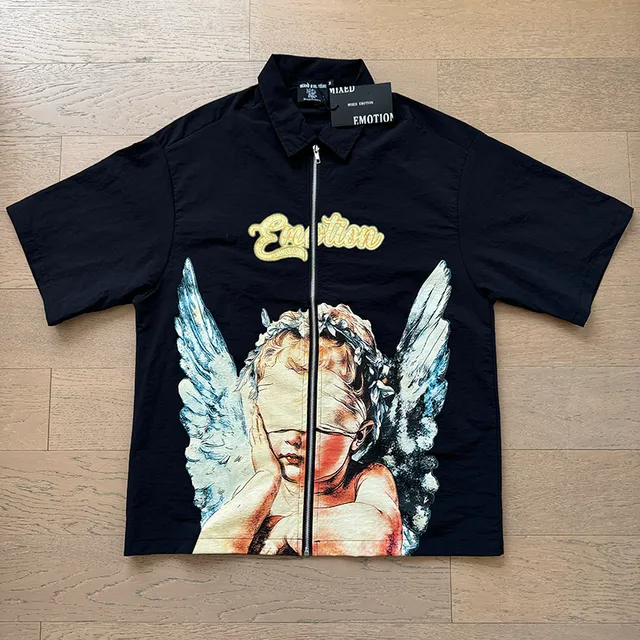 Mixed Emotion Graphic-Print Zip-Front Shirt and Drawstring Shorts Casual Set