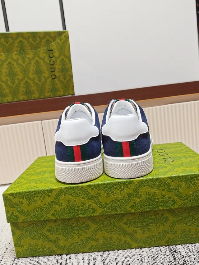 Gucci Screener Navy Suede and GG Canvas Lifestyle Sneakers