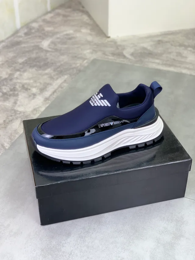 Giorgio Armani Navy White Slip-On Elasticated Collar Lifestyle Sneakers