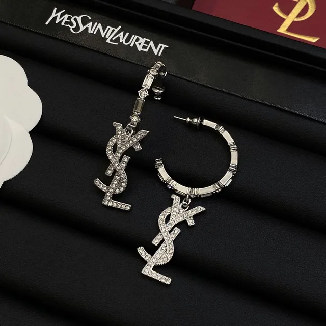 Saint Laurent YSL Monogram Crystal Pavé Dangling Earrings