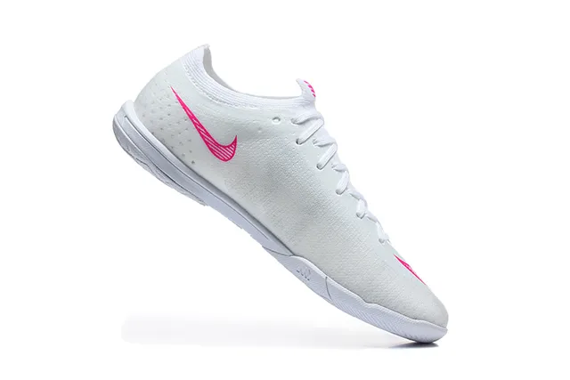 Nike White Pink Flyknit Upper Low-Top Silhouette Indoor Soccer Shoes