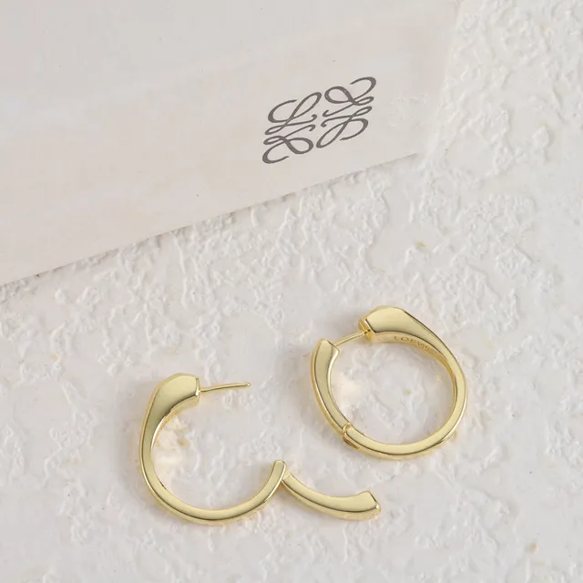 Loewe Silver Gold Minimalist Hinged Hoop Earrings