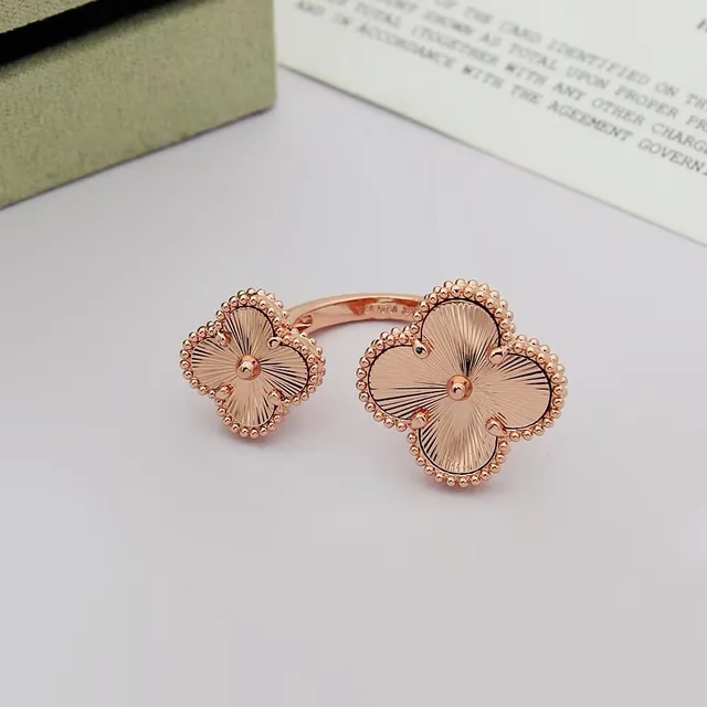 Van Cleef & Arpels Alhambra Gold Silver Four-Leaf Clover Motif Beaded Edge Ring