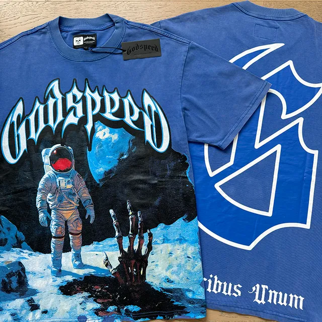 Godspeed Astronaut Graphic Print Blue T-Shirt