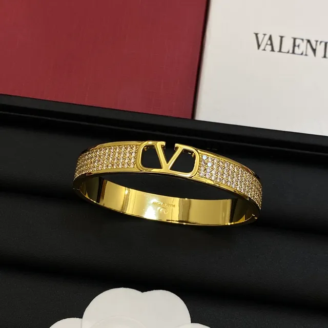 Valentino VLTN Pavé Crystal Open V Logo Bangle Bracelet