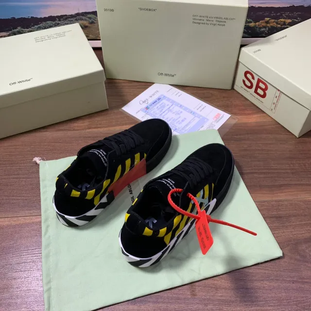 Off-White Black and Yellow Striped Arrow Logo Lifestyle Sneakers