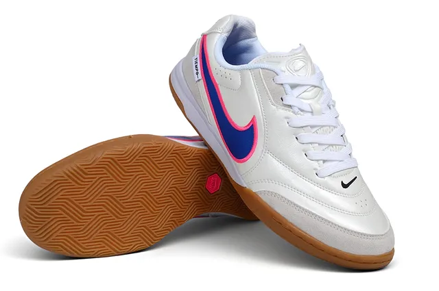 Nike Tiempo White Blue Low-Top Synthetic Leather Upper Indoor Soccer Shoes