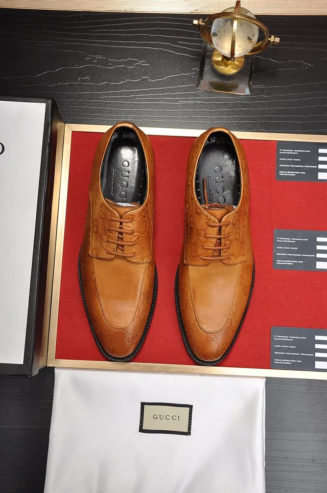 Gucci Monogram-Embossed Tan Cap-Toe Oxford Shoes