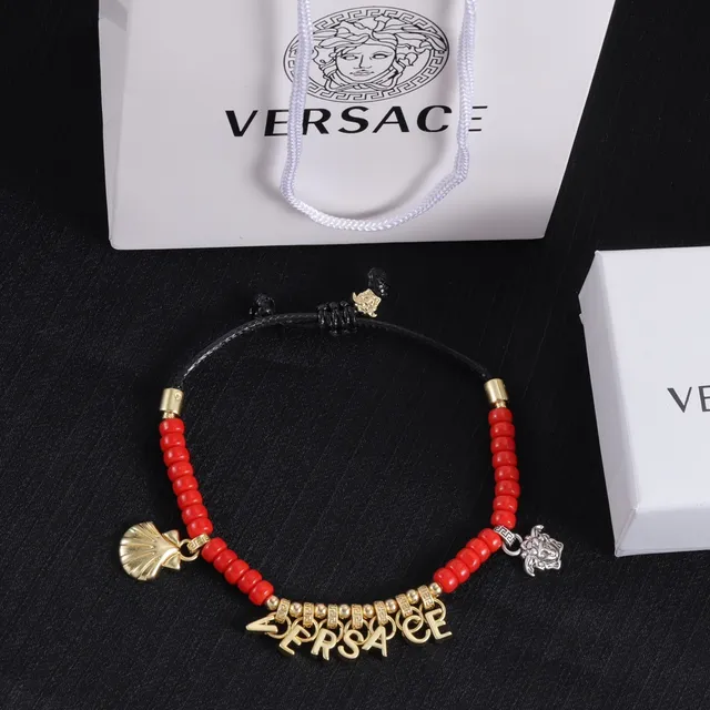 Versace Odissea Red Gold Beaded Adjustable Cord Bracelet
