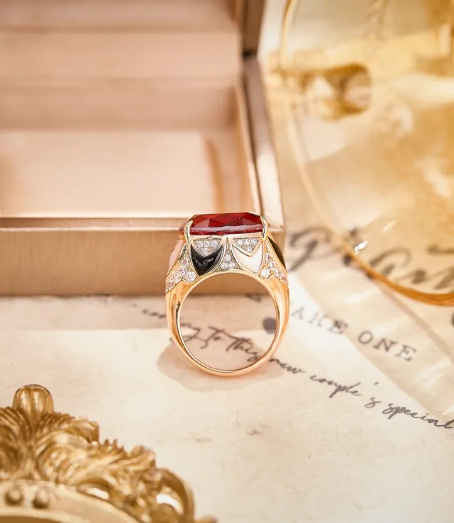 Red Gold Oval Faceted Gemstone Setting Ring