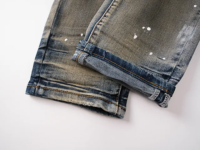Purple Brand Distressed Paint-Splattered Bleach-Wash Slim-Fit Jeans