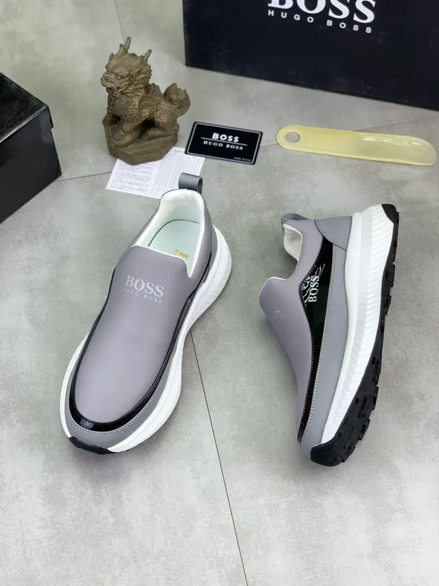 Hugo Boss Gray White Slip-On Platform Sole Lifestyle Sneakers