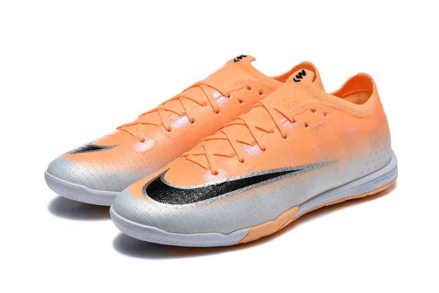 Nike Mercurial Orange Silver Knit Upper Gradient Colorway Indoor Soccer Shoes