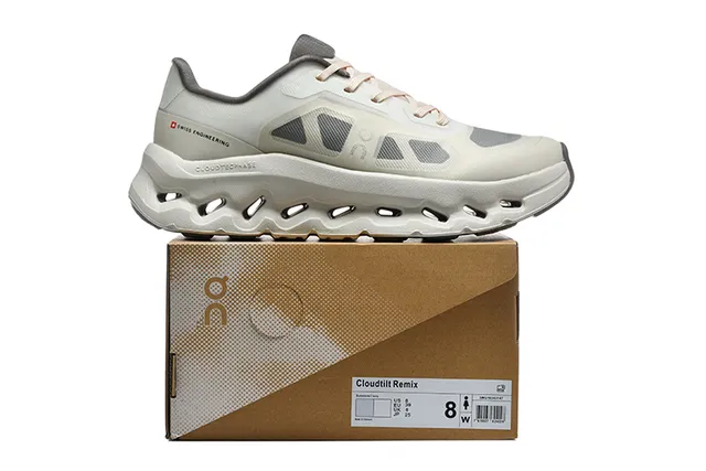 On Cloudmonster Beige Gray Running Shoes