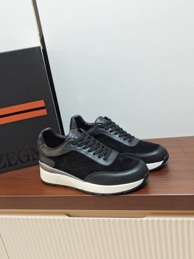 Zegna Black Suede and Leather Low-Top Lifestyle Sneaker