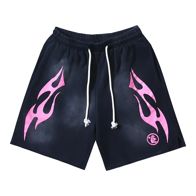 Black Gradient Flame Graphic Drawstring Waist Shorts