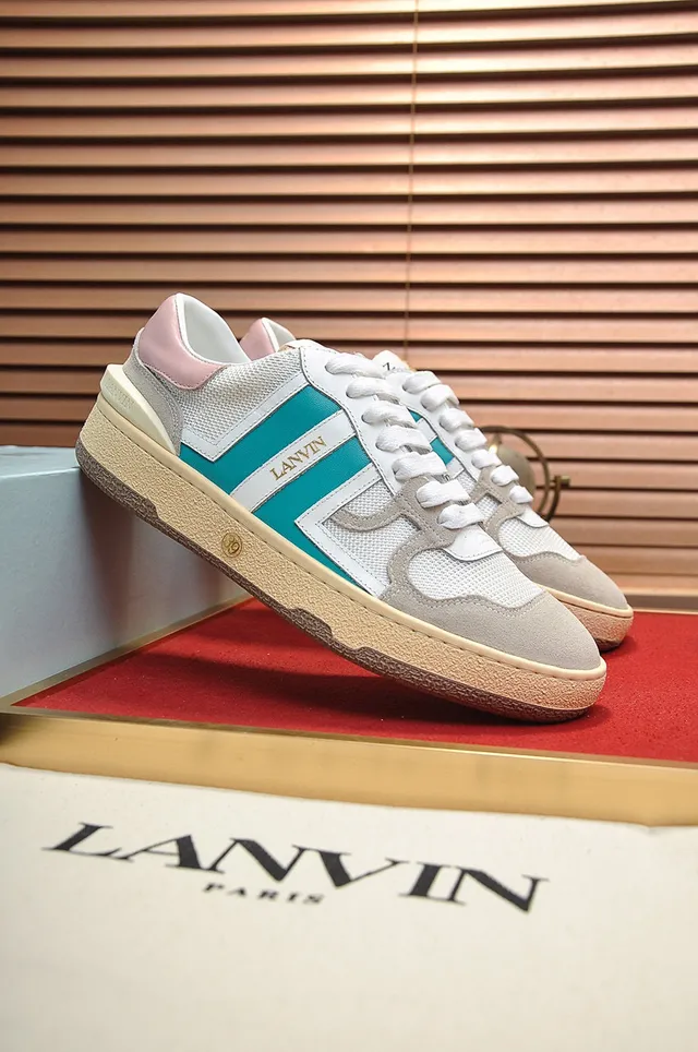 Lanvin White Blue Layered Mesh And Suede Upper Dual-Tone Side Stripe Lifestyle Sneakers