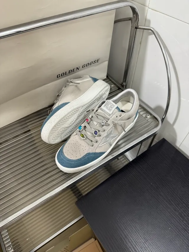 Golden Goose Ball Star Gray and Blue Suede Lifestyle Sneakers