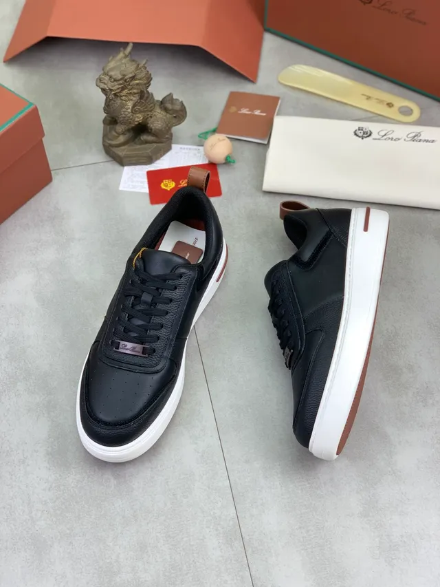 Loro Piana Black Leather Perforated Toe Lifestyle Sneakers