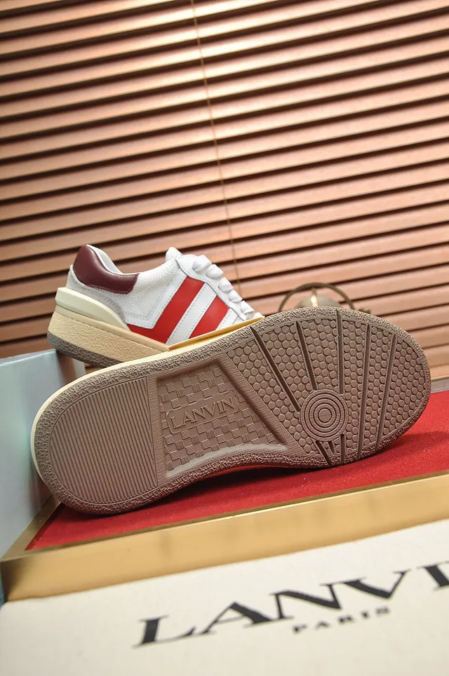 Lanvin White Red Low-Top Mesh And Suede Upper Lifestyle Sneakers
