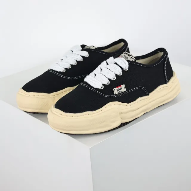 MMY Black Beige Canvas Upper Sculpted Cream Midsole Sneakers