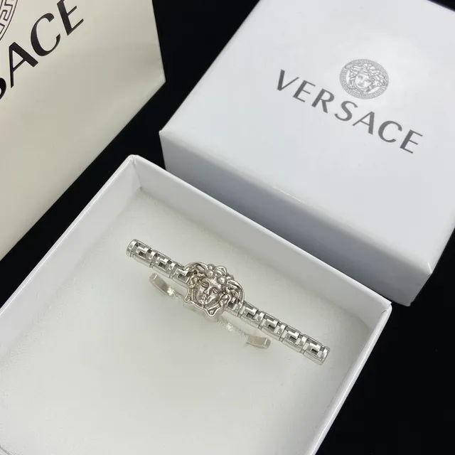 Versace Medusa Head Silver Gold Motif Segmented Bar Design Earrings
