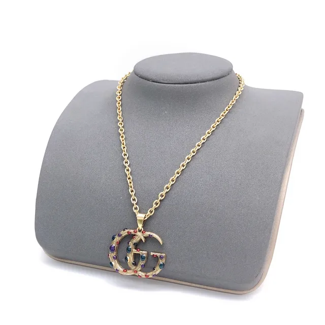 Gucci GG Marmont Multistone Interlocking G Pendant Necklace