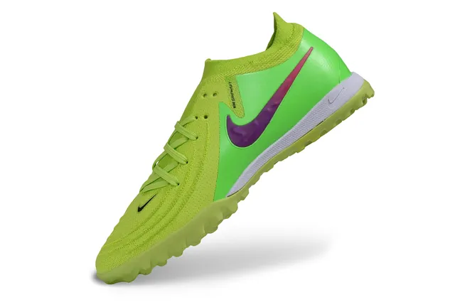 Nike Green Purple Low-Cut Knit Collar Synthetic Forefoot Cage Artificial-Grass Soccer Shoes
