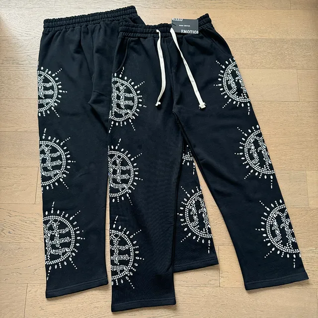 Mixed Emotion Rhinestone Sunburst Logo Black Tracksuit